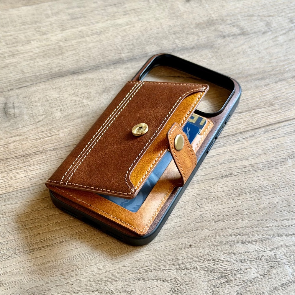Brown Wallet iPhone Case 17 16 Pro 15 Max Plus - Leather Cover